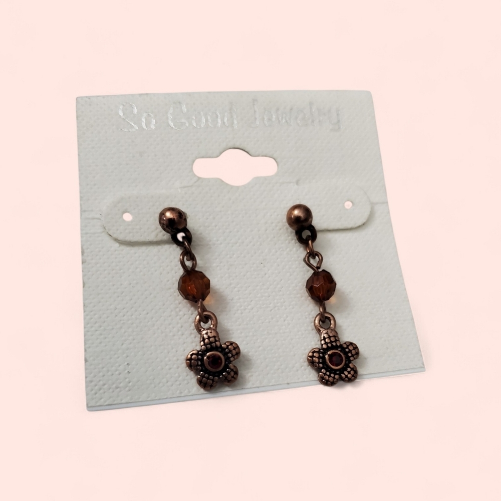 Vintage Design Dark RED Crystal Flower Drop Earrings